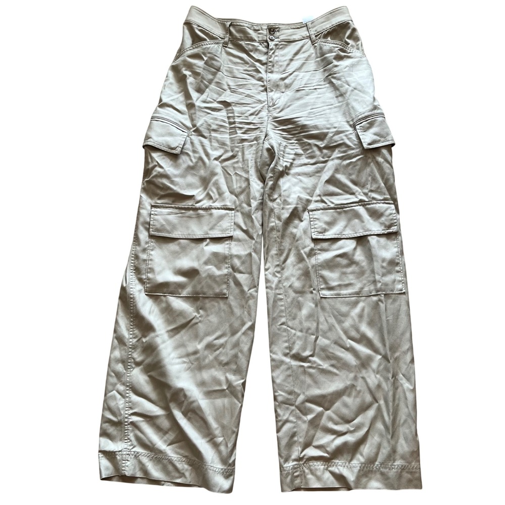 Banana Republic High-Rise Cargo Pants Khaki Tan Wide Leg Utility Trousers Sz 10‎